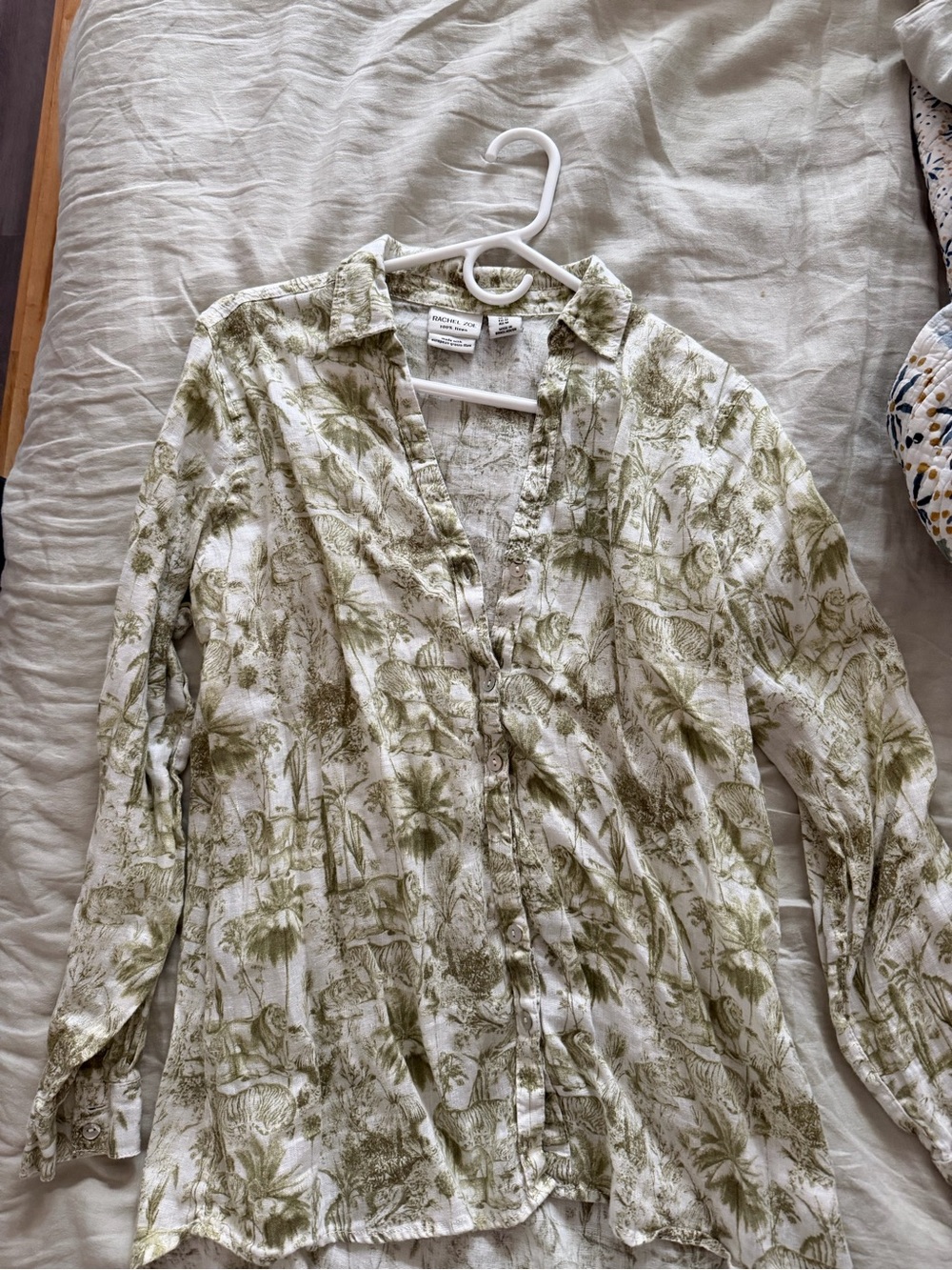 Rachel Zoe Olive and White Botanical Button-Down Shirt